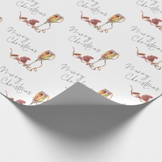 Champagne Glass Pattern Script Frohe Weihnachten Geschenkpapier (Ecke)
