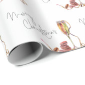 Champagne Glass Pattern Script Frohe Weihnachten Geschenkpapier (Rolleneckpunkt)