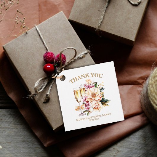 Champagne Glass Peach Floral Vielen Dank Geschenkanhänger