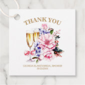 Champagne Glass Pink Floral Vielen Dank Geschenkanhänger (Vorderseite)