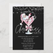 Champagne Glass Pink Santa Claus Weihnachtsgesells Einladung (Vorderseite)