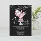 Champagne Glass Pink Santa Claus Weihnachtsgesells Einladung (Stehend Vorderseite)