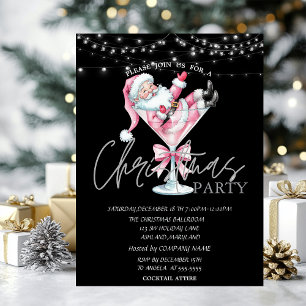 Champagne Glass Pink Santa Claus Weihnachtsgesells Einladung
