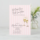 Champagne Glass Pink Stripes Bridal Shower Einladung (Stehend Vorderseite)