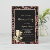 Champagne Glass Poinsettia Wirbel Rente Party Einladung (Stehend Vorderseite)