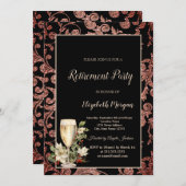 Champagne Glass Poinsettia Wirbel Rente Party Einladung (Vorne/Hinten)