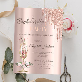 Champagne Glass Rose Junggeselinnen-Abschied Einladung