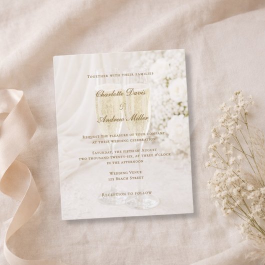 Champagne Glass Soft Draped wedding invitation