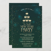 Champagne Glass Stars Cocktail Weihnachten Einladung (Vorne/Hinten)