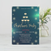 Champagne Glass Tree, Green Company Party Einladung (Stehend Vorderseite)