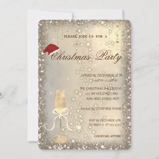 Champagne Glass Weihnachtsmannmütze Weihnachts-Par Einladung (Vorderseite)