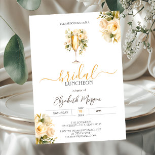 Champagne Glass White Roses Bridal Luncheon Einladung