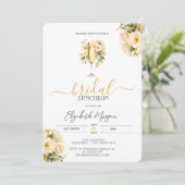 Champagne Glass White Roses Bridal Luncheon Einladung (Stehend Vorderseite)