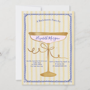 Champagne Glass Yellow Stripes Bachelorette Einladung