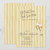 Champagne Glass Yellow Stripes Bridal Shower Einladung (Vorne/Hinten)