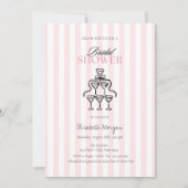 Champagne Glasses Bow Pink Stripes Brautparty Einladung (Vorderseite)