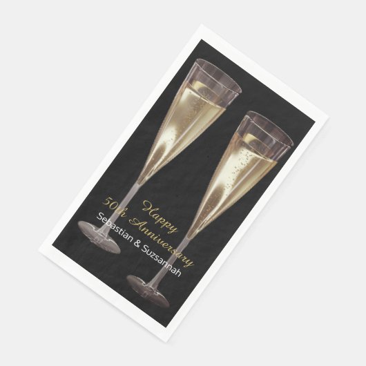 Champagne Glasses Custom Wedding Anniversary Party Serviette (Ecke)