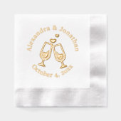 Champagne Glasses Hearts Couple Name Datum Servietten Mit Folie (Vorderseite)