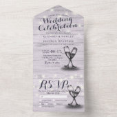 Champagne Glasses Rustic Wood String Light Wedding All In One Einladung (Innen Boden)