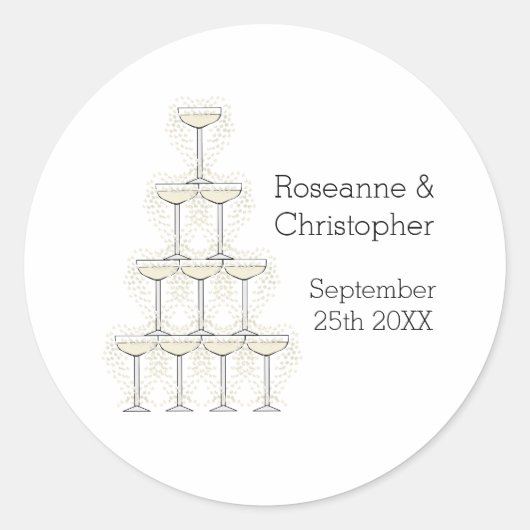 Champagne Glasses Simple Wedding Runder Aufkleber (Vorderseite)