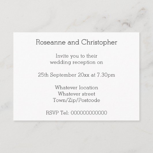 Champagne Glasses Wedding Reception Begleitkarte (Rückseite)