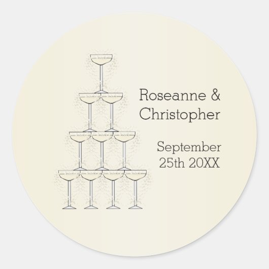 Champagne Glasses Wedding Runder Aufkleber (Vorderseite)