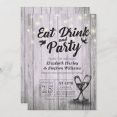 Champagne Glasses Wood EAT Drink und Party Hochzei Einladung (Vorne/Hinten)