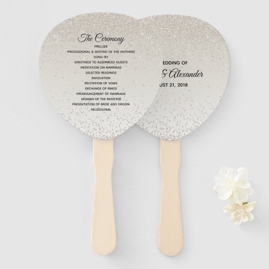 Champagne Glittery Wedding Program Fan Fächer (Vorne und Hinten)