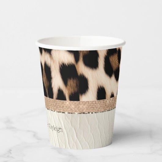 Champagne Glitz Cream Leopard Pappbecher (Links)