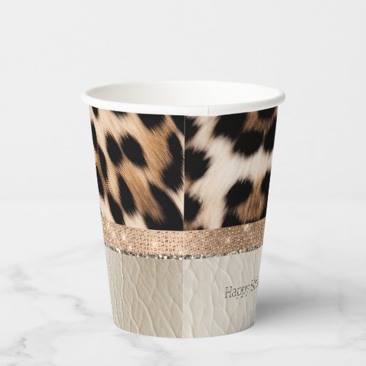 Champagne Glitz Cream Leopard Pappbecher (Rechts)