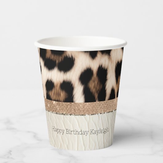 Champagne Glitz Cream Leopard Pappbecher (Vorderseite)