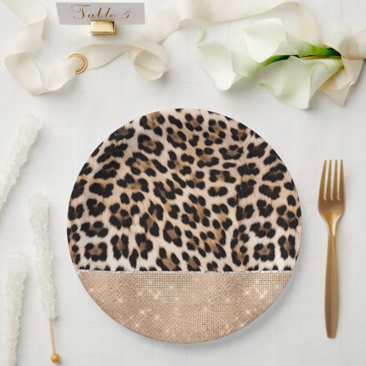 Champagne Glitz Cream Leopard Pappteller (Hochzeit)