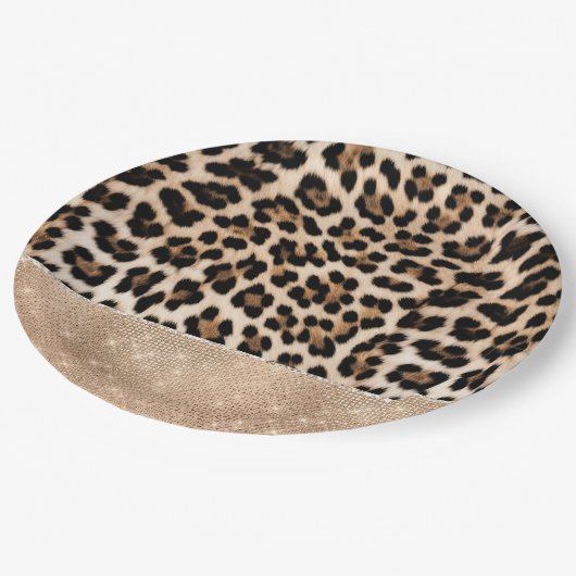 Champagne Glitz Cream Leopard Pappteller (Schrägansicht)