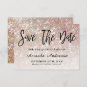 Champagne Glitzer Brush Script Quinceanera Save The Date (Vorne/Hinten)