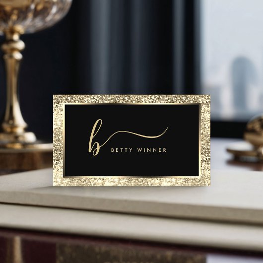 Champagne Glitzer Frame Monogram Luxus Visitenkarte