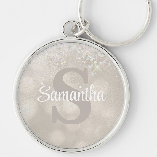 Champagne Glitzer Glam Monogram Schlüsselanhänger (Vorne)