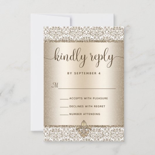 Champagne Glitzer Lilie Elegant Wedding RSVP Karte (Vorderseite)