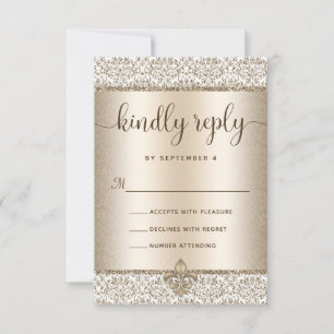 Champagne Glitzer Lilie Elegant Wedding RSVP Karte