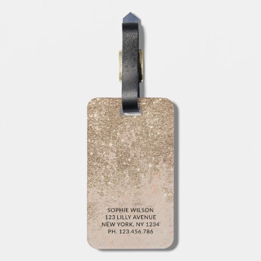 Champagne Glitzer Monogramm Funkelnd Gepäckanhänger (Rückseite vertikal)