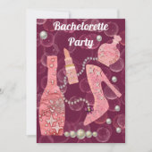 Champagne Glitzer & Pearls Burgundy Bachelorette I Einladung (Vorderseite)