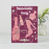 Champagne Glitzer & Pearls Burgundy Bachelorette I Einladung (Stehend Vorderseite)