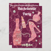 Champagne Glitzer & Pearls Burgundy Bachelorette I Einladung (Vorne/Hinten)