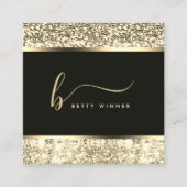 Champagne Glitzer Script Monogram Luxus Quadratische Visitenkarte (Vorderseite)