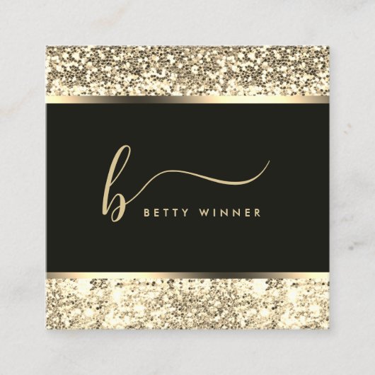 Champagne Glitzer Script Monogram Luxus Quadratische Visitenkarte (Vorderseite)