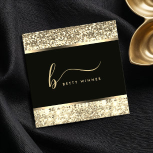 Champagne Glitzer Script Monogram Luxus Quadratische Visitenkarte