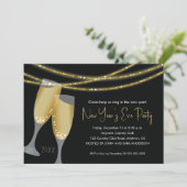 Champagne & Glitzer Strings | Silvester-Party Einladung (Stehend Vorderseite)