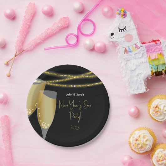 Champagne & Glitzer Strings | Silvester-Party Pappteller (Party)