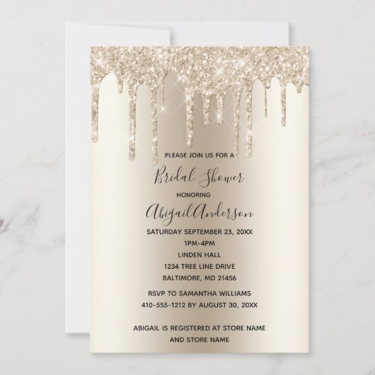Champagne Glitzer Tropfen Brautparty Glam Trendy Einladung (Vorderseite)