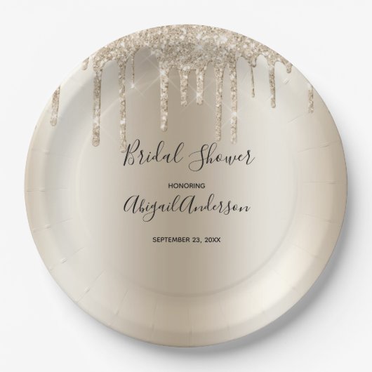 Champagne Glitzer Tropfen Brautparty Glam Trendy Pappteller (Vorderseite)