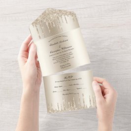 Champagne Glitzer Tropfen Glam Bling Wedding All In One Einladung